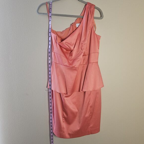 JESSICA SIMPSON Peplum Coral One Shoulder Dress Rose Sz 8 - Picture 4 of 8